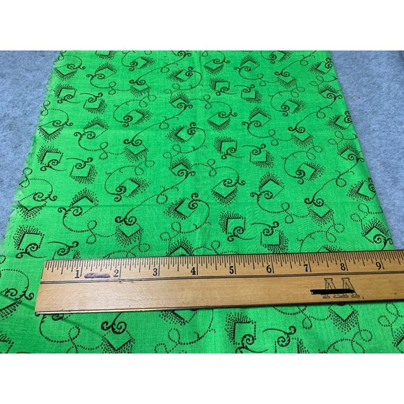 Bright Green Fabric Black Swirl Dot Patterns Sewing Crafts Measures 18" x 22" Co - Picture 2 of 8